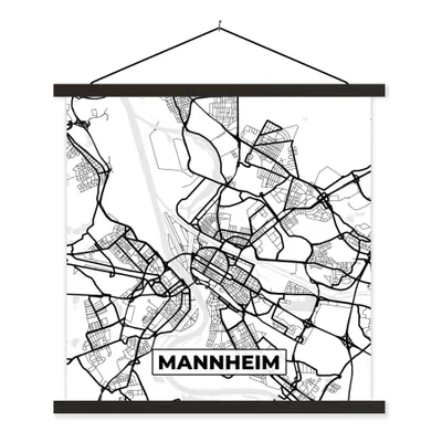 Produktbild von MuchoWow® Textilposter Mannheim - Karte - Stadtplan - Wegbeschreibung 120x120 cm mit schwarzem Rahmen - Aufhängungsset
