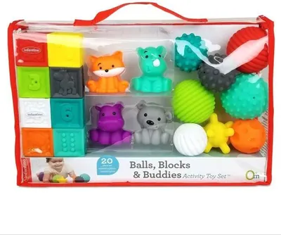 Produktbild von Sensorisches Spielset, 20-teilig, 8 Bälle, 4 Spritztierchen, 8 Würfel, Weich & Bunt