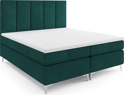 Produktbild von MR GROUP Boxspringbett mit Bettkasten LAHTI 160 x 200 cm, H3, Samtstoff, Polsterbett mit Matratze und Topper Doppelbett Bett für Schlafzimmer, grün