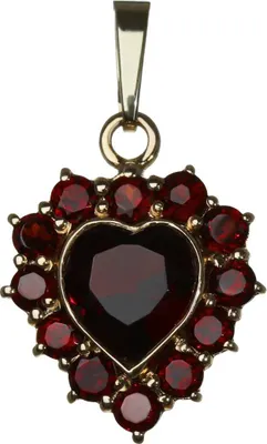 Produktbild von Granat Kettenanhänger Goldschmiedearbeit 14 Karat 585 Gelb Gold Liebesherz 3280