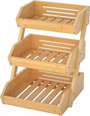 Produktbild von 3-stöckiger Obstkorb aus Bambus, große Kapazität, Gemüse- und Obstschalenhalter für die Speisekammer in der Küche