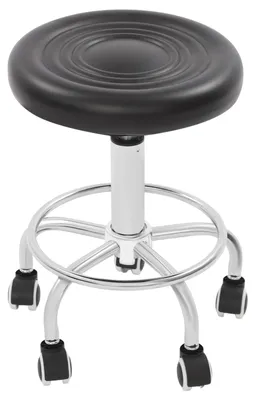 Image de Tabouret de bar réglable en hauteur - Tabouret pivotant à 360° avec 5 roulettes - Repose-pieds - Assise circulaire rembourrée de 55 mm - Capacité de charge de 150 kg - Noir