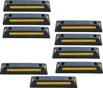 Obrázok produktu pre 9 x gumová zábrana na parkovisko - 53,5 x 13 x 8,9 cm zábrana na zastavenie kolies na parkoviskách a v garážach - dištančná zábrana - parkovací prah - zábrana na zastavenie kolies v garáži s reflektorom