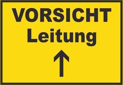 Produktbild von Vorsicht Leitung mit Richtungspfeil oben Schild A5 Rückseite selbstklebend
