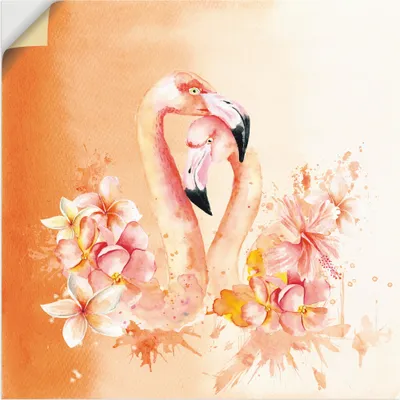 Produktbild von ARTland Wandbild, selbstklebend Orange Flamingo in Love- Illustration Größe: 50x50 cm