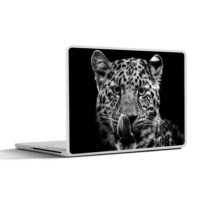 Produktbild von MuchoWow® Laptop Aufkleber Sticker Cover Tiger auf schwarzem Hintergrund - schwarz und weiß 40x30 cm - Laptop Dekoration - Selbstklebend