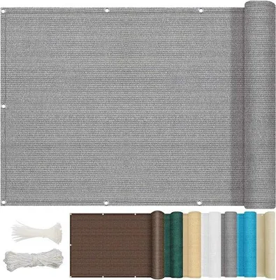 Zdjęcie produktu dla Zadaszenie balkonowe – kurtyna ochronna z HDPE odporna na promieniowanie UV – balkon – zapewnienie prywatności – 90 x 600 cm – szara