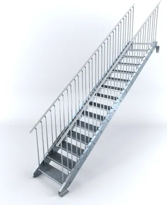 Produktbild von Stahltreppe 15 Stufen bis Höhe 300 cm, Laufbreite : 80 cm beidseitiges Geländer ST 2 (31 / 31 mm gezackt)