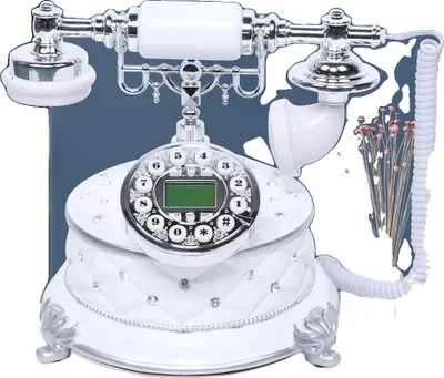 Zdjęcie produktu dla Telefon z tarczą retro, elegancki korpus z żywicy, akcenty inkrustowane diamentami, przewodowy, BIAŁY