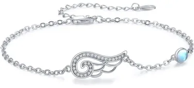 Produktbild von Verstellbares Armband 925 Sterling Silber mit Flügel und Mondstein für Damen
