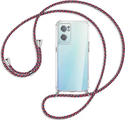 Produktbild von Handykette Backcover-Schutzhülle mit Band (Metall silberfarben) für OnePlus Nord 2 CE - silber/blau/rot