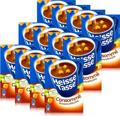 Produktbild von Heisse Tasse Consommé Rinderkraftbrühe mit Croûtons 3 Beutel á 7,1g (12er Pack)