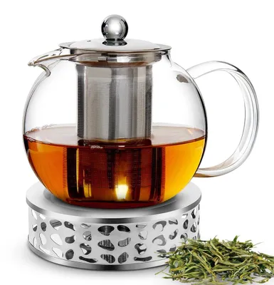 Productafbeelding van Glazen theepot en stoofje, 1300 ml, met zeefinzet
