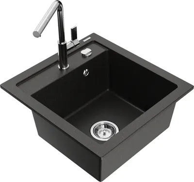Produktbild von Mexen Vito 1-Becken-Granit-Spüle mit Mischbatterie Flora, Schwarz/Gold metallisch - 6503-75-670401-00