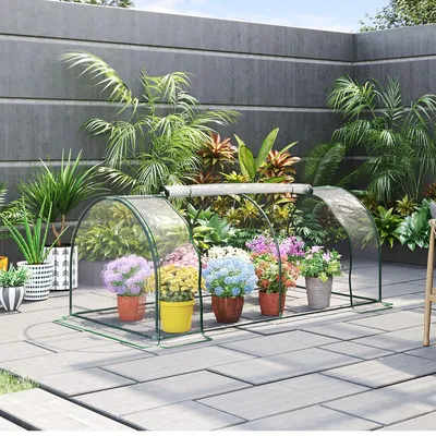 Produktbild von Gewächshaus mit Tür Pflanzenhaus Frühbeet für Garten Balkon & Pflanzen 200 x 100 x 80 cm Grün