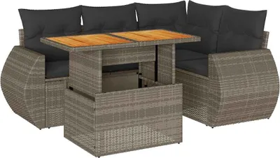 Produktbild von vidaXL 5-tlg. Garten-Sofagarnitur mit Kissen Grau Poly Rattan