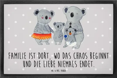 Produktbild von Mr. & Mrs. Panda fußmatte Koala Familie 60 x 90 cm - Grau Pastell - Geschenk, Schmutzmatte, Family, Papa, Muttertag, Bodenvorleger, Schmutzfangmatte, bodenmatte, Koalas