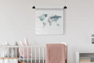Produktbild von MuchoWow® Wandteppich Wandbehang Weltkarte - Blau - Weiß 60x60 cm Tapisserie Dekoration Wandtuch - Dekorationen - Wand Decke