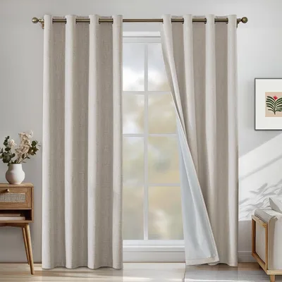 Immagine prodotto di Tende oscuranti termiche, opache e isolanti, con passanti - Set di 2 tende in lino effetto 100% oscuranti - Protezione acustica