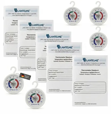 Produktbild von 5 Stück Kühlschrank Thermometer und Protokollhefte Set Messbuch DIN A5 Temperatur Messwerte 3 täglich über 12 Monate Dokumentationsheft Gefrierschrank