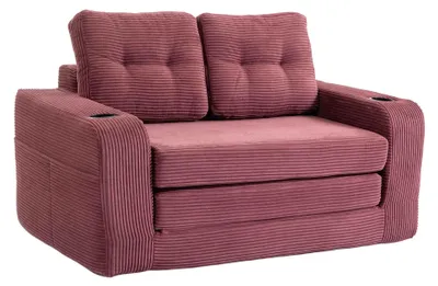 Produktbild von ZELURXX Modulares 2-Sitzer Sofa aus Cord mit Getränkehaltern & Seitentaschen, Memory-Schaum, kein Aufbau, Windrot für Wohnung & Studentenheim