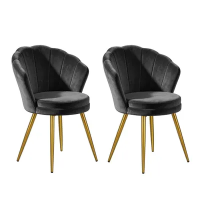 Produktbild von 2er Set Esszimmerstühle Samt SchwarzVintage Design Küchenstühle Muschelform