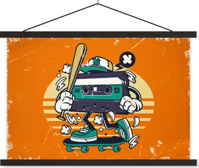 Produktbild von MuchoWow® Textilposter Kassette - Skateboard - Vintage 90x60 cm mit schwarzem Rahmen - Aufhängungssatz
