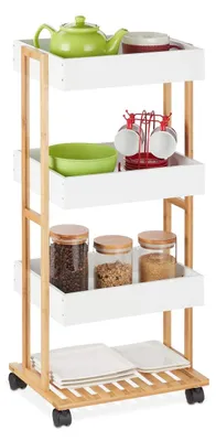 Immagine prodotto di Carrello da cucina - Carrello di servizio - 4 ripiani - Bambù e MDF - 88 x 40 x 30 cm