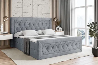 Produktbild von ALTDECOR Boxspringbett mit Fußteil -  mit H3-Matratze (19 cm hoch) mit Bonellfederung + PUR, Topper (4 cm hoch), Polsterbett mit Kopfteil und Bettkasten - NOEL-Z - 120x200 - Grau Samt
