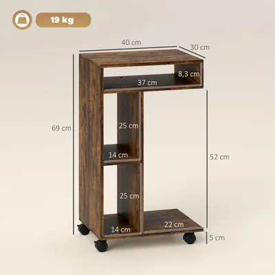 Produktbild von HOMCOM Beistelltisch Couchtisch mit Rollen, Schreibtisch Sofatisch mit 4 Regalen