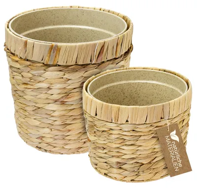 HMF 37280-19CM+25CM Nachhaltiger Blumentopf rund geflochten aus nachwachsenden Rohstoffen 2er Set, 19 cm + 25 cm Durchmesser