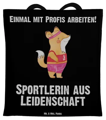 Produktbild von Mr. & Mrs. Panda Jutebeutel Sportlerin Leidenschaft - Schwarz - Geschenk, Tragetasche, Stoffbeutel, Tasche, Laptoptasche, Shopping, Baumwollbeutel