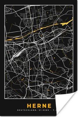 Produktbild von MuchoWow® Poster Herne - Stadtplan - Deutschland - Karte - Gold 40x60 cm - Plakate für die Wand - Poster Babyzimmer