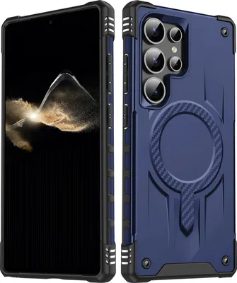 Produktbild von Magnetisch Hülle für Samsung Galaxy S23 Ultra, Dual Layer PC TPU Stoßfest Handyhülle Blau