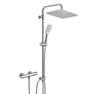 Zdjęcie produktu dla Termostatyczny system prysznicowy JOHO z baterią natryskową, relingiem prysznicowym ze stali nierdzewnej, deszczownicą XXL 35x25cm chrom