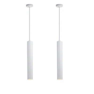 Obrázok produktu pre balenie 2 moderných, minimalistických stropných závesných svietidiel z bieleho hliníka v tvare 40 cm dlhej trubice s objímkou GU10, výškovo nastaviteľné
