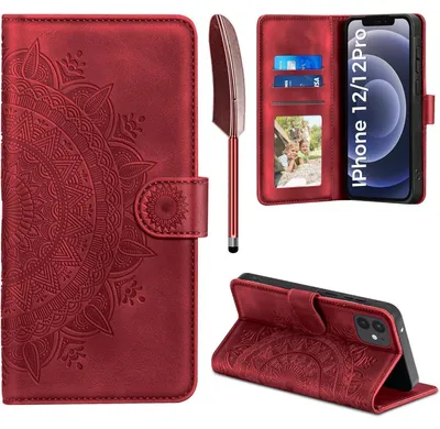 Productafbeelding van Telefoonhoesje van Polyurethanleer, flipcase met kaarthouder, magnetisch, voor iPhone 12/12 Pro, rood