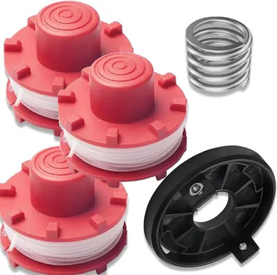 Produktbild von 3 Ersatzspulen für Rasentrimmer, 2 mm 8,1 m, mit Feder und Abdeckung, 1 Ersatzspulenkappe, 1 Trimmerkopf