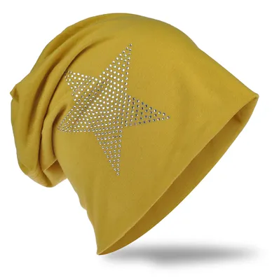 Produktbild von Beanie Muetze Strass Stern Senfgelb