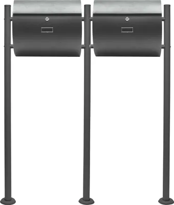 Zdjęcie produktu dla Wiltec zestaw 2 skrzynek na listy V17 antracyt 1000 x 95 x 1200 mm, naścienna skrzynka na listy z zamkiem, klapką, tabliczką znamionową, stojakiem, malowana proszkowo stalowa skrzynka pocztowa