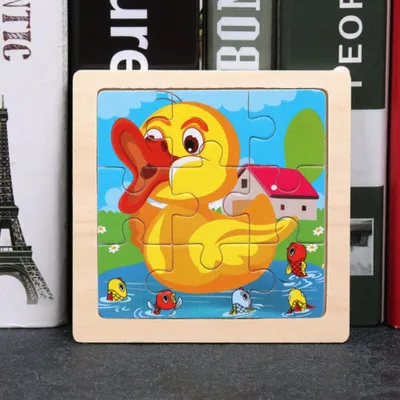 Produktbild von Kinder Baby Holz Puzzle Cartoon Ente 9 Teile Puzzle