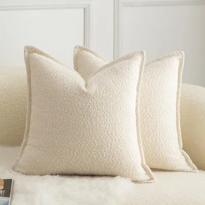 Imagen del producto de Juego de 2 fundas de cojín decorativas, color beige, 45x45 cm, con textura tejida