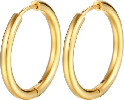 Produktbild von 1 Paar Creolen aus Edelstahl, geometrisch, elegant, poliert, silberfarben, Metall, Kreis-Ohrringe, Modeschmuck-Golden,20mm