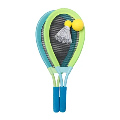 Produktbild von 2 in 1 XL Federball & Soft-Tennis Set mit extragroßen Schlägern - Outdoor Badminton und Tennis Spiel für Kinder und Familie