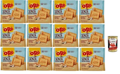Produktbild von Oro Saiwa senza Zuccheri Aggiunti, Kekse ohne Zuckerzusatz, Vollkebekekuiten mit Vanille, Milch und Getreide, Faserquelle mit Vollkornmehl, 12x 300g, biscuits cookies + Italian Gourmet polpa 400g