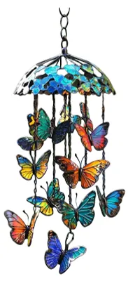 Produktbild von Schmetterlings-Windspiel aus Metall und Buntglas, Hängedekoration für drinnen und draußen, Garten, Terrasse, Veranda, Zuhause
