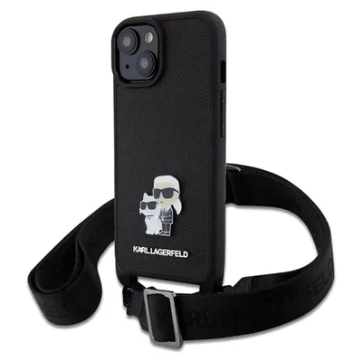 Produktbild von Karl Lagerfeld Saffiano Case Metal Karl and Choupette iPhone 15 black