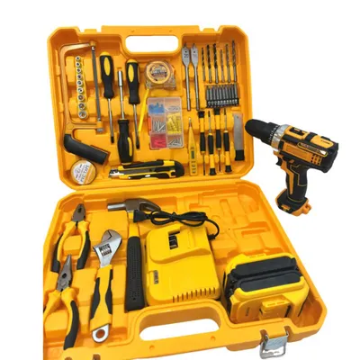 Image de kit visseuse sans fil 21V, perceuse sans fil avec coffret à outils, 32 N.m Max perceuse sans fil, 2 vitesses, 18+1 positions de couple, pour maison et jardin projet DIY