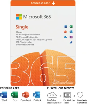 Zdjęcie produktu dla Microsoft ® O365 Personal Mac/Win German Subscription P6 EuroZone 1 License Medialess 1 Year, Pakiet biurowy, Pełny, 1 x licencja, 1 lat(a), Subskrypcja, Niemiecki