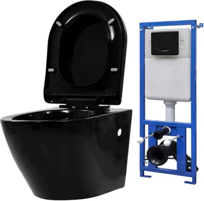Produktbild von ZMH Hänge-Toilette mit Unterputzspülkasten Keramik Schwarz